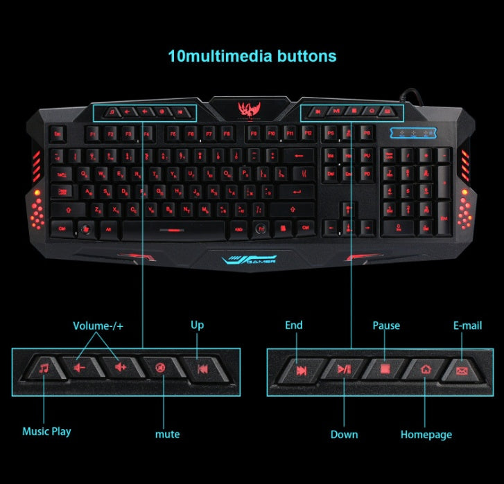 J10 tricolor backlight wired gaming keyboard & mouse set